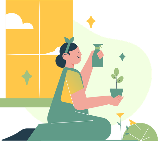 Girl taking care of Plant  Illustration