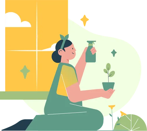 Girl taking care of Plant  Illustration