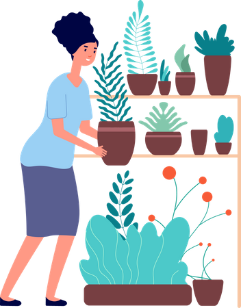 Girl taking care of plant  일러스트레이션