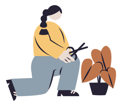 Girl taking care of plant  Illustration
