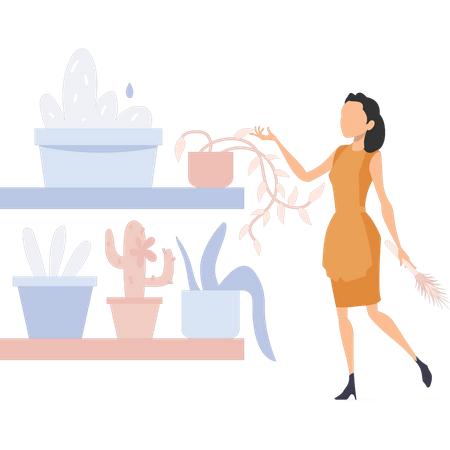 Girl taking care of plants  Illustration