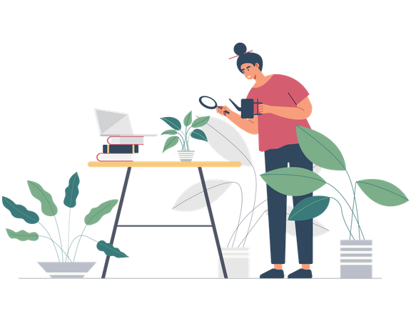 Girl taking care of plants  Illustration