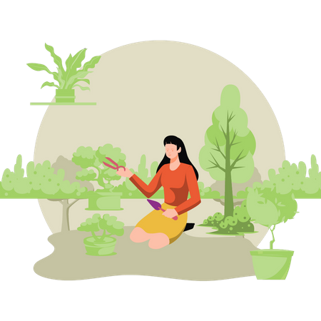 Girl taking care of plants  Illustration