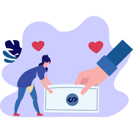 Girl Taking Cash  Illustration