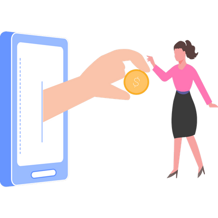 Girl taking cash online  Illustration