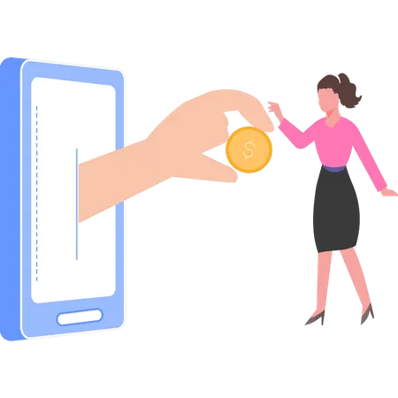 Girl taking cash online  Illustration