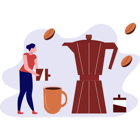 Girl taking coffee from machine  Illustration