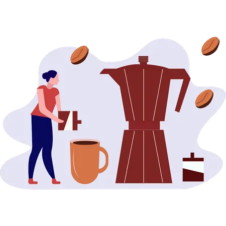 Girl taking coffee from machine  Illustration