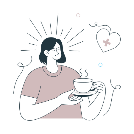 Girl taking coffee while doing Mental Health Care  Illustration