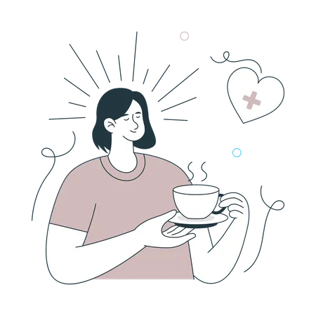 Girl taking coffee while doing Mental Health Care  Illustration