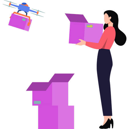 Girl taking delivery from drone  Illustration