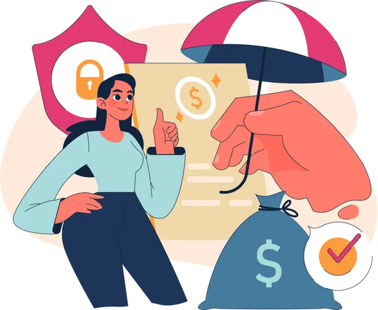 Girl taking financial insurance policy  Illustration