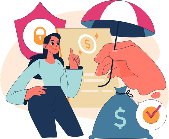 Girl taking financial insurance policy  Illustration