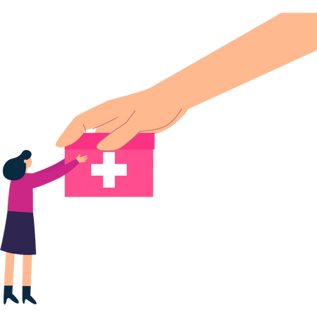 Girl taking first aid box  Illustration