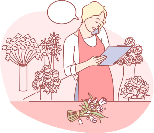 Girl taking flower order  Illustration