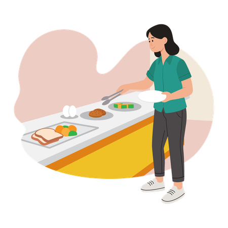 GIrl Taking Food from Buffet  Illustration