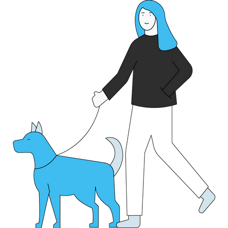 Girl taking her pet to walk  Illustration