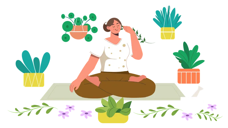 Girl taking herbal medicine  Illustration