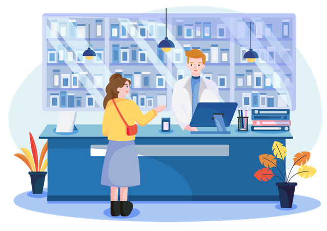 Girl taking medicine from drug store  Illustration