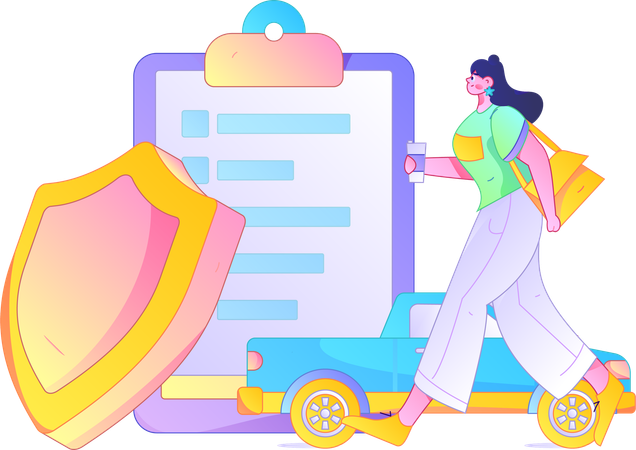 Girl taking motor insurance  Illustration