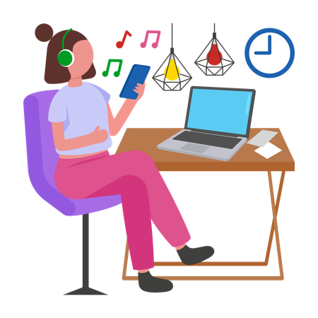 Girl taking Music Break  Illustration