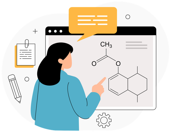 Girl taking Online Chemistry Lesson  Illustration