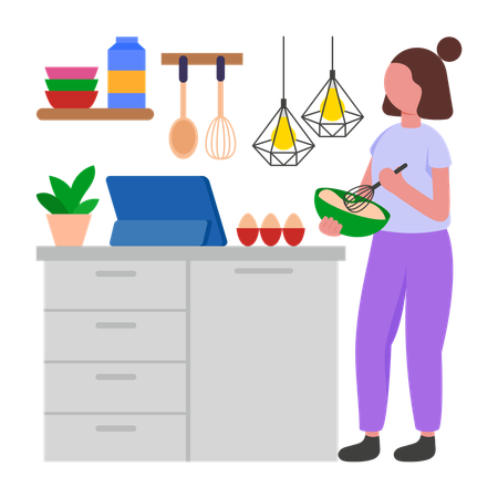 Girl taking online cooking classes  Illustration