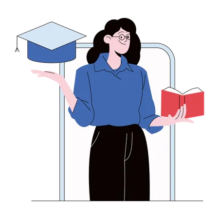 Girl taking online education  Illustration