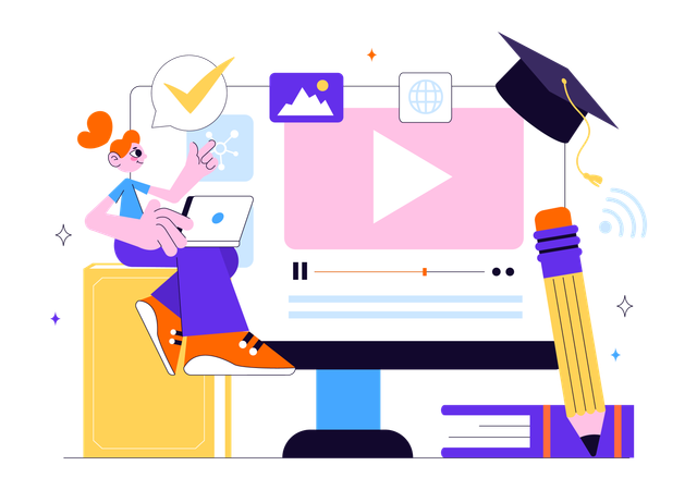 Girl taking online education  Illustration