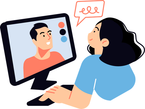 Girl taking online education using video call  Illustration