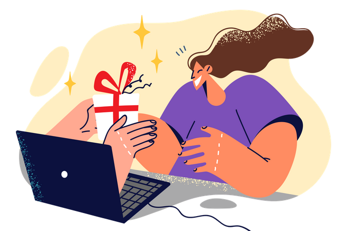 Girl taking online gift  Illustration