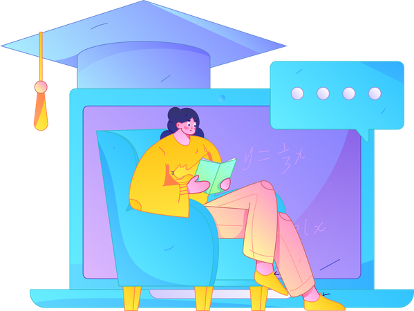 Girl taking online graduation education  Illustration