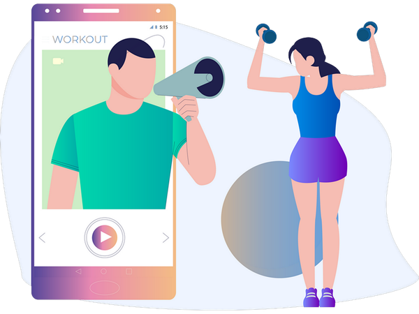 Girl taking online gym session with  Illustration