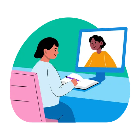 Girl taking online lecture  Illustration
