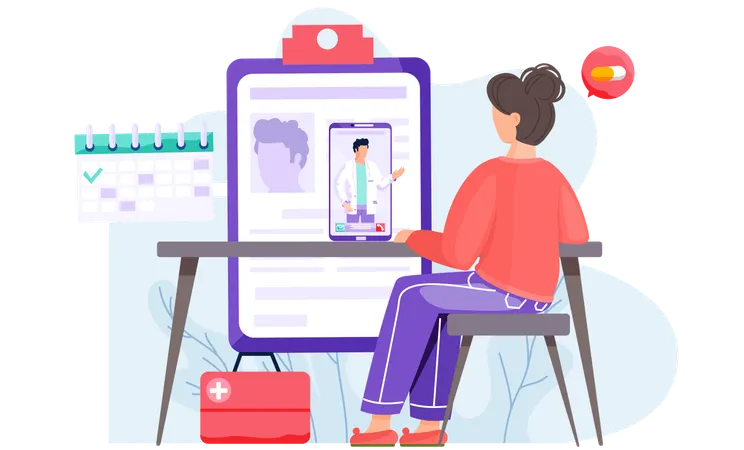 Girl taking online medical consultation  Illustration