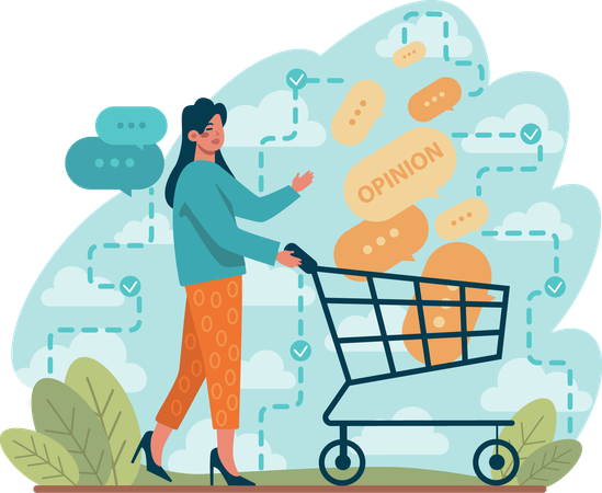 Girl taking opinion in cart  Illustration