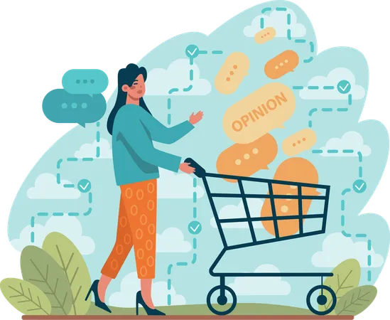 Girl taking opinion in cart  Illustration