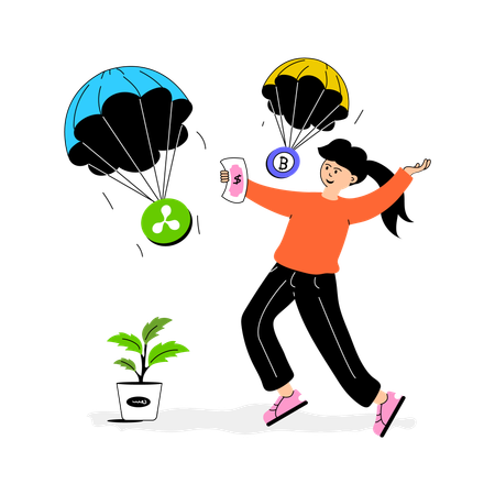 Girl taking part in crypto airdrop  Illustration