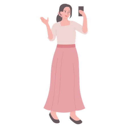 Girl Taking Phone Selfie  Illustration