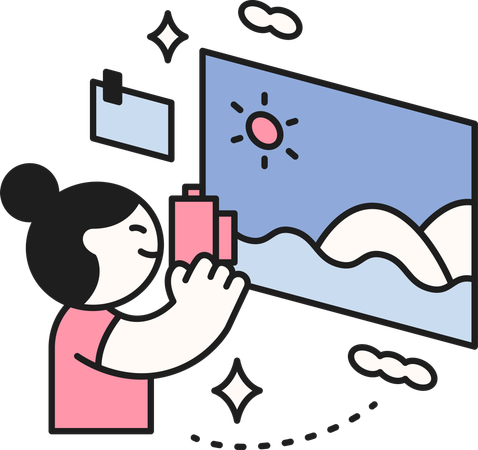 Girl taking photo in digital camera  Illustration