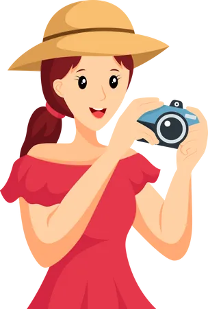 Girl Taking Photo while Traveling  Illustration
