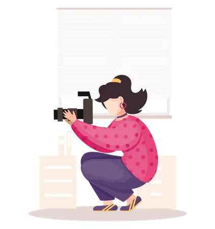 Girl Taking Photography In Office Illustration