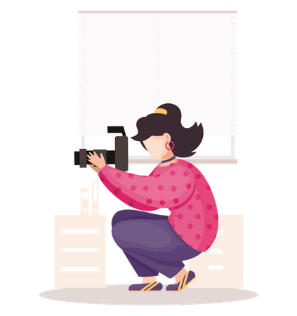 Girl Taking Photography In Office  Illustration