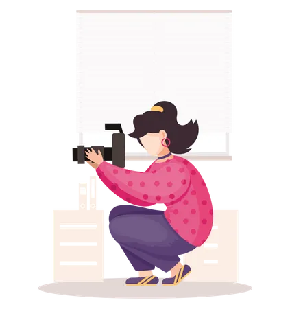 Girl Taking Photography In Office  Illustration