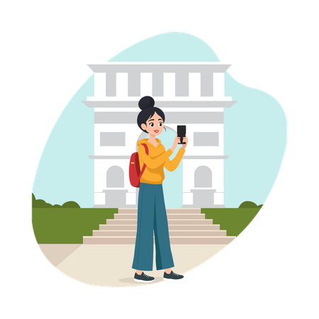 Girl Taking Photos at Landmark  Illustration
