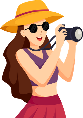 Girl Taking Photos while Traveling  Illustration