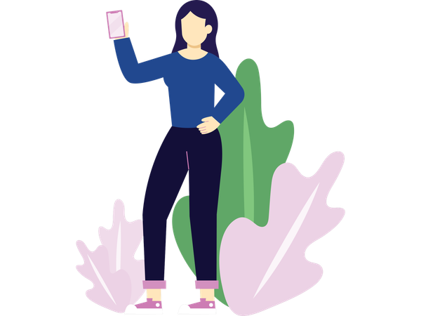 Girl taking picture in nature  Illustration