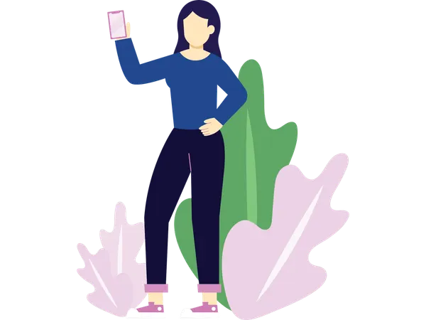Girl taking picture in nature  Illustration