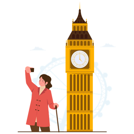Girl taking selfie at Big Ben tower  Illustration