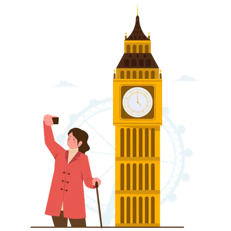 Girl taking selfie at Big Ben tower  Illustration